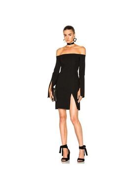Alexis Sterre Off Shoulder Long Sleeve Slit Mini Dress Black XS